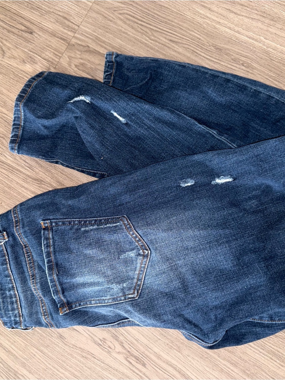 Women's Dark Blue Distressed Slim Jeans - Picture 2 of 5